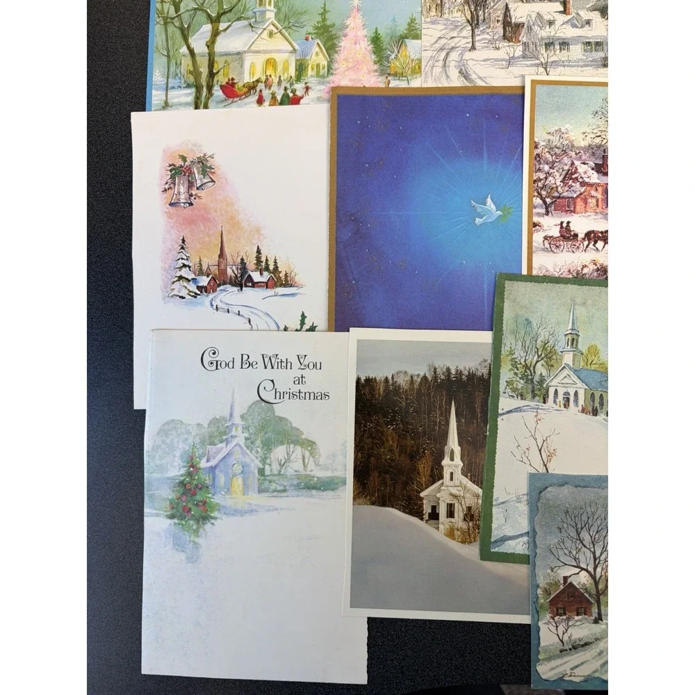 Vintage Christmas Cards Fronts ONLY Churches Cathedrals Scrapbooking Crafts 50+